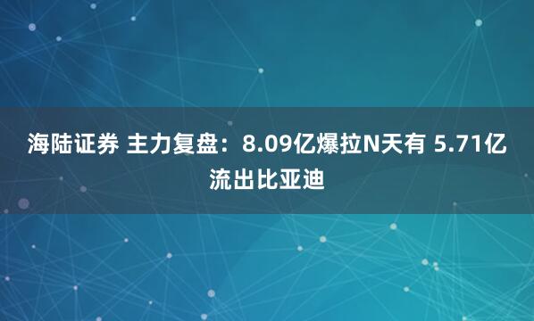 海陆证券 主力复盘：8.09亿爆拉N天有 5.71亿流出比亚迪